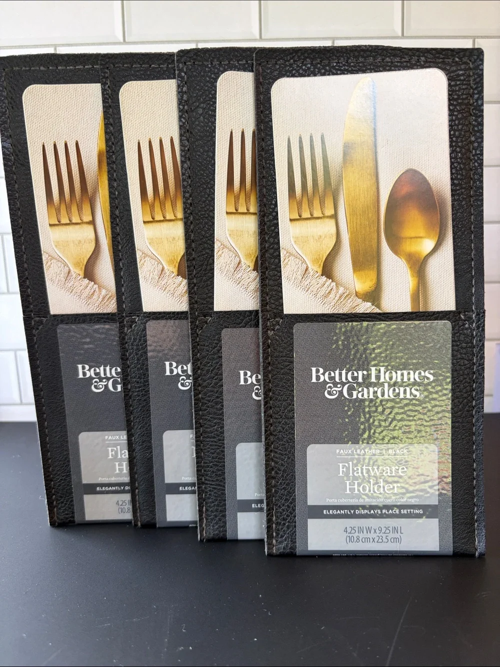 Better Homes And Gardens Black Faux-Leather Flatware Holder Set